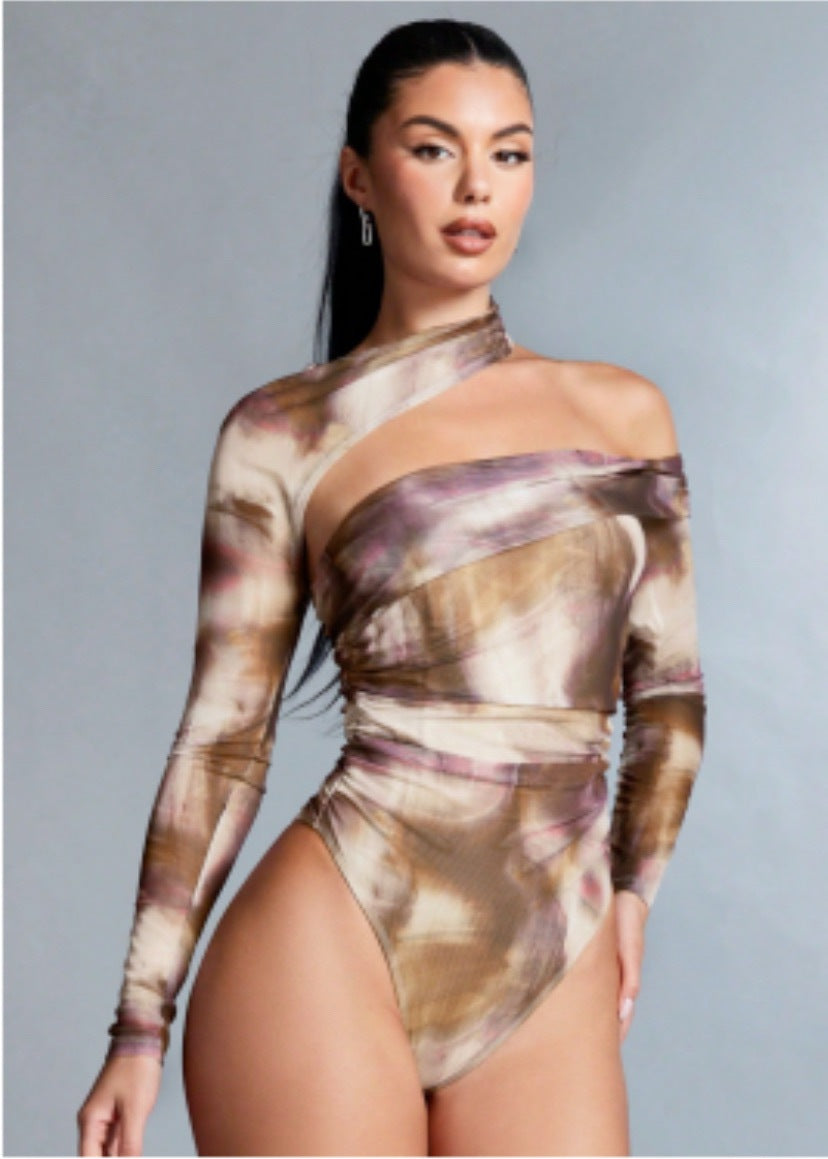 Damer Høyhals Bodysuit med asymmetrisk snitt og raffinerte draperinger Skjora