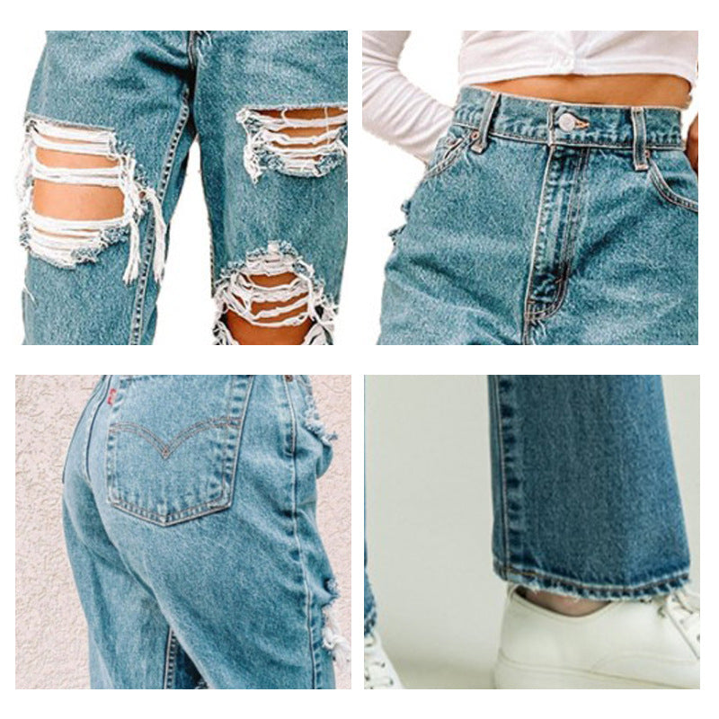 Damer Vintage Høyt liv Ødelagte Jeans med frynsede detaljer Skjora