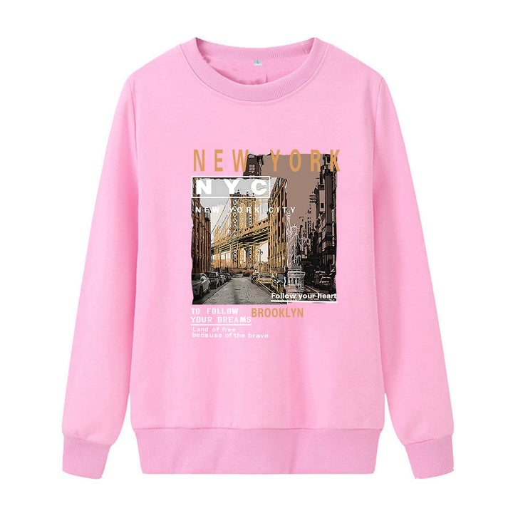 Kvinnenes komfortable sweatshirts med NYC-motiv Skjora