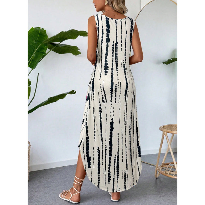 Dame maxikjole med sidelommer og moderne stripes mønster Skjora