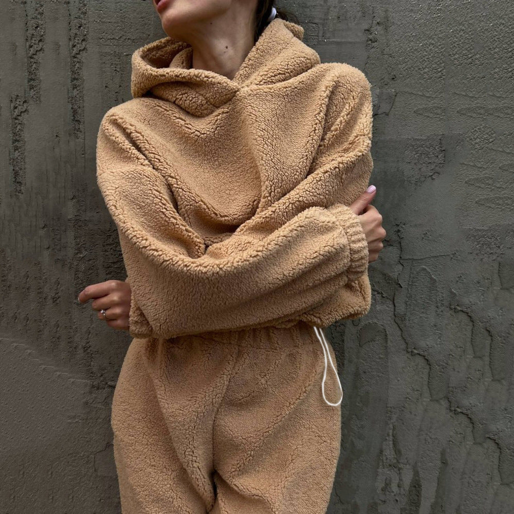 Kvinnelig koselig fleece loungewear sett med snor Skjora