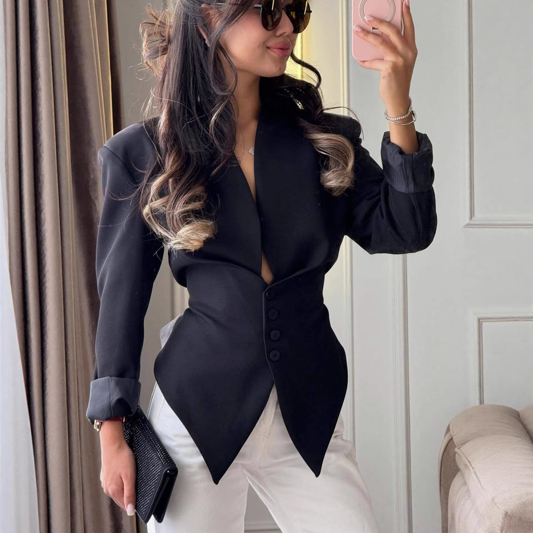 Damer elegant passform blazer med dyp V-hals Skjora
