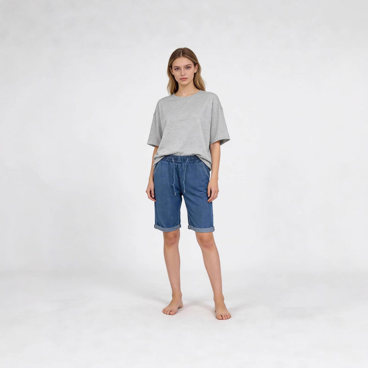 Dame Jeans-shorts med elastisk midje og praktiske lommer Skjora