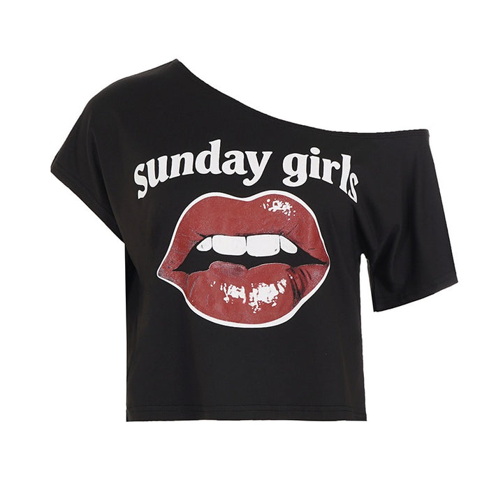 Dame Trendy Crop-Top med moderne leppemotiv Skjora