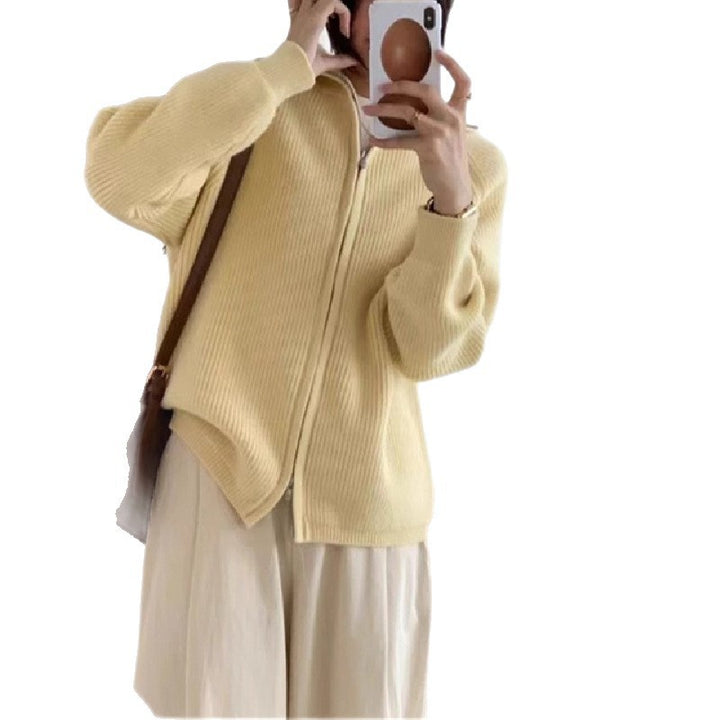 Damecardigan med festet glidelås og oversized snitt Skjora