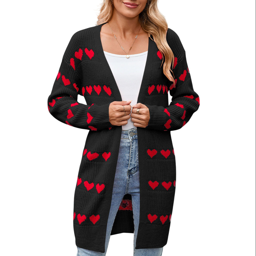 Kvinne cardigan med hjerteformet mønster Skjora