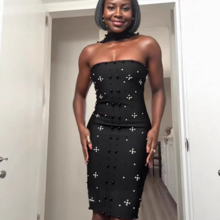 Dame Couture Maxikjole med glitrende paljetter og strapless design Skjora