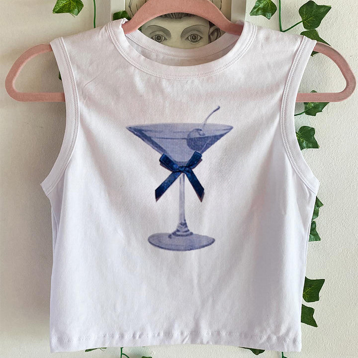 Dame tanktop med kreativ cocktail-design Skjora