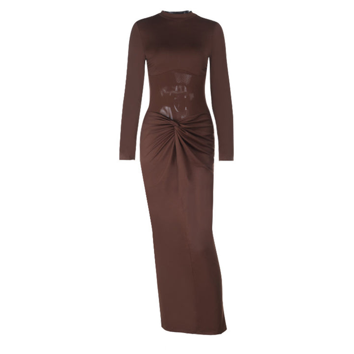 Kvinne Elegant Maxi Kjole med lange ermer, figurskapende design og subtile flounce-detaljer