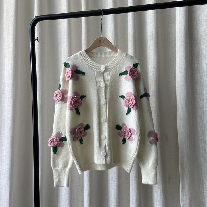 Dame cardigan med blomstermotiv Skjora