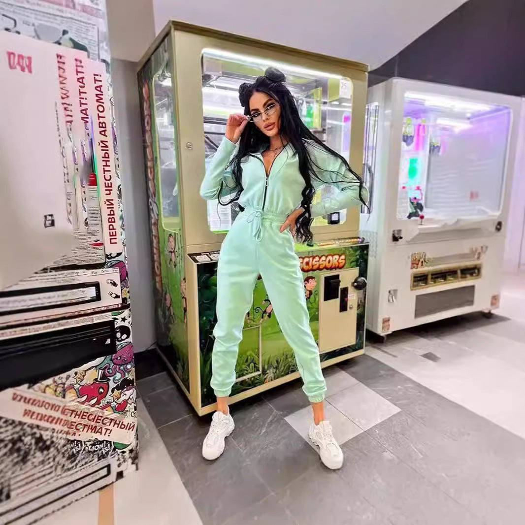Damer komfortabel jumpsuit med kontrastglidelåsdetaljer Skjora