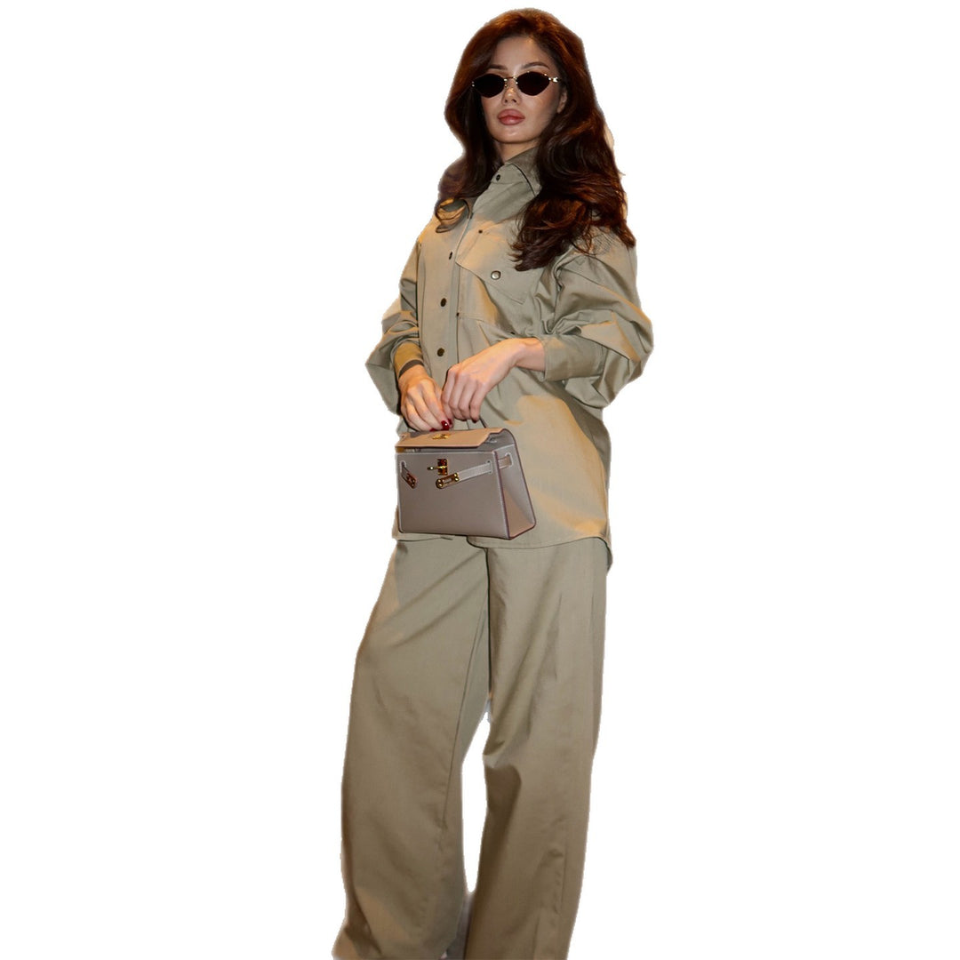 Kvinners oversized skjorte bluse drakt med trendy snitt og trykknapper