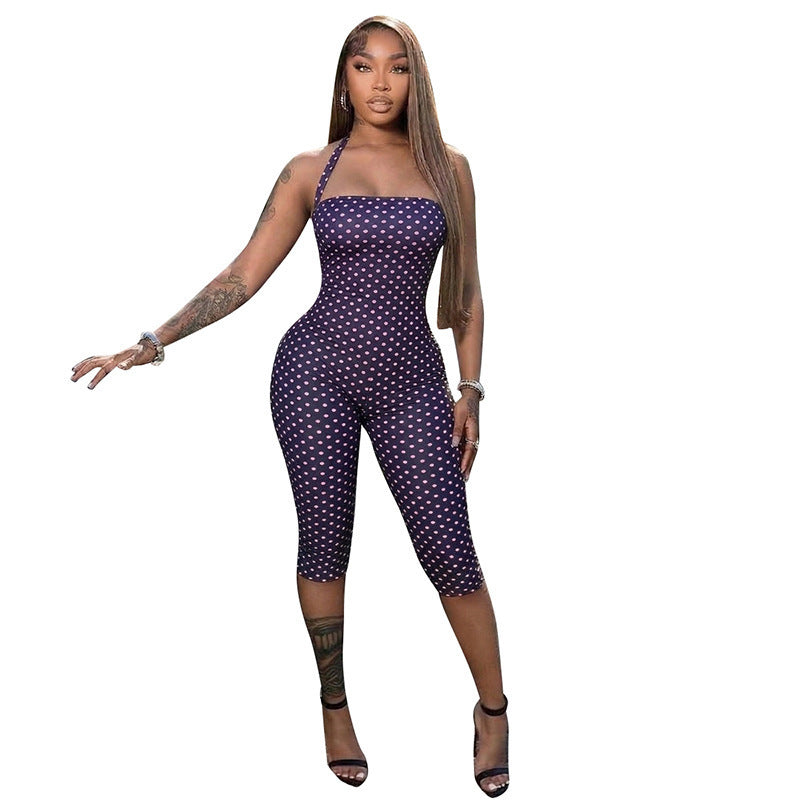 Dame Bodycon Jumpsuit med prikkemønster og off-shoulder design Skjora