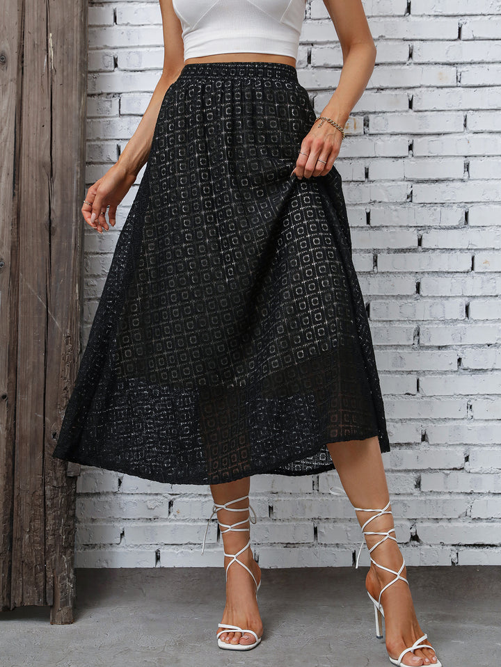Dame maxi skjørt med elegant geometrisk design og elastisk midjebånd Skjora