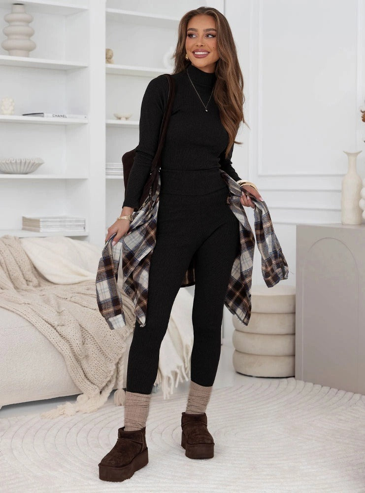 Set med leggings for kvinner med høy hals og ribbestrikket mønster Skjora