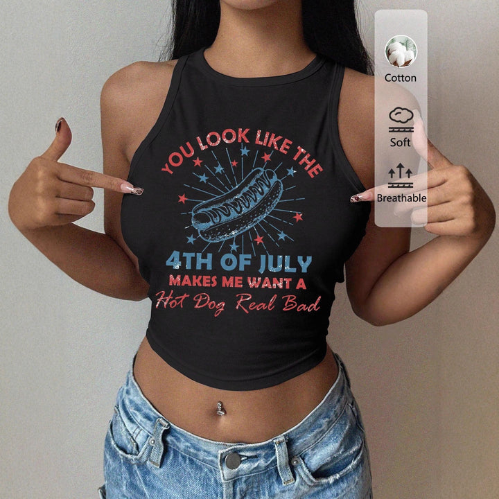 Dame Cropped Tanktop med kreativ tekst og livlig design Skjora
