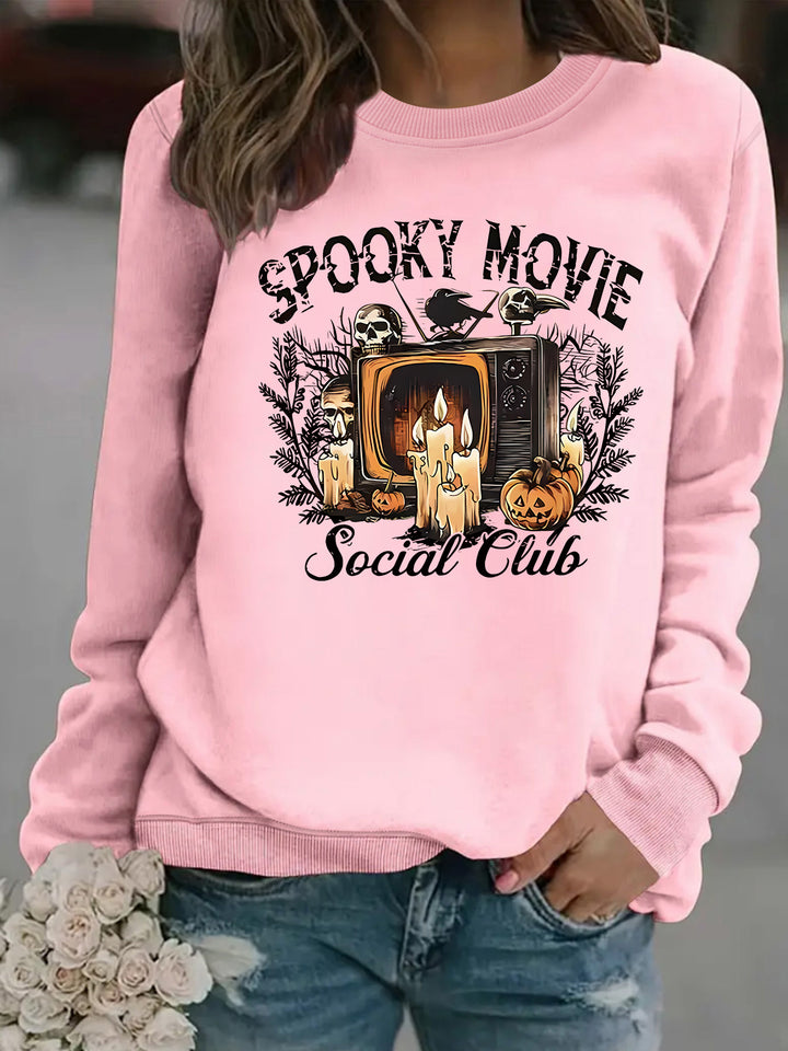 Dame sweatshirt med skummelt filmmotiv og avslappet snitt Skjora