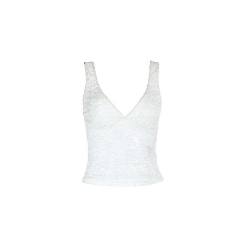 Kvinnes l lace cami med dyp V-hals og tettsittende passform