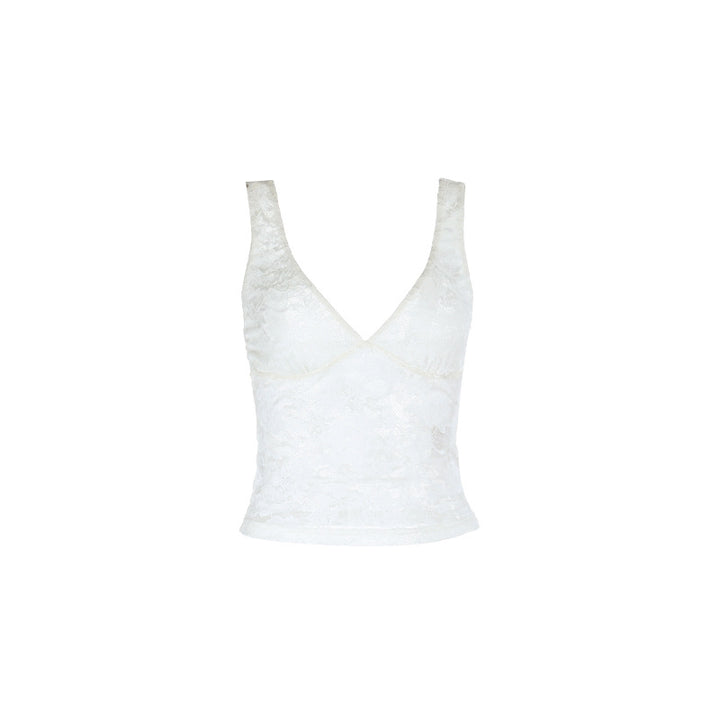 Kvinnes l lace cami med dyp V-hals og tettsittende passform