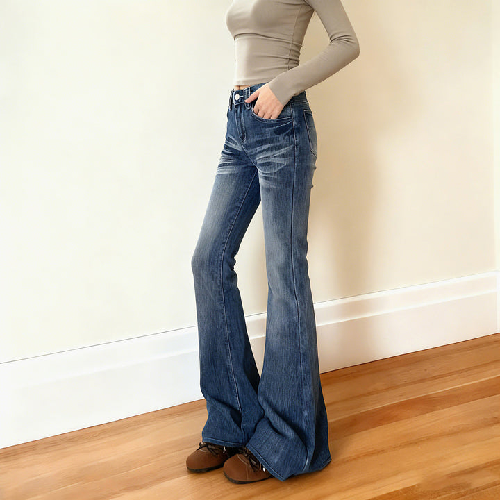 Dame Flared Jeans i avslappet vintage-stil med høy midje og stilige vasker Skjora