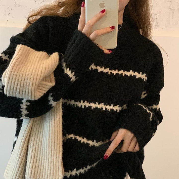 Dames oversized genser med stripete design og myk strikk Skjora