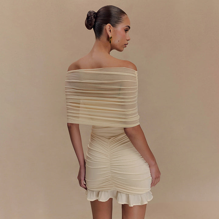 Damer forførende bodycon-kjole med skulderfri design og rysj Skjora