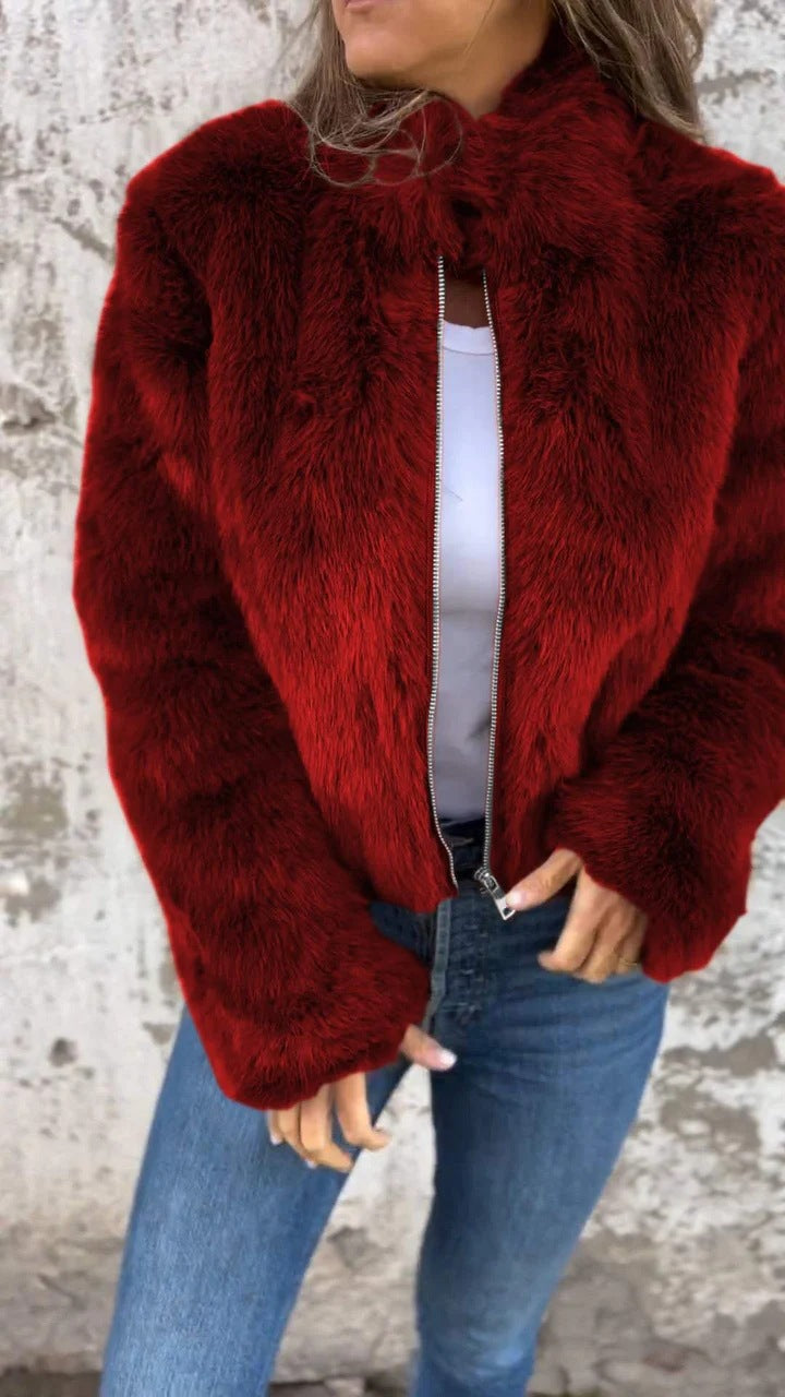 Kvinne Cozy Fleece Jakke med Høy Krage Skjora