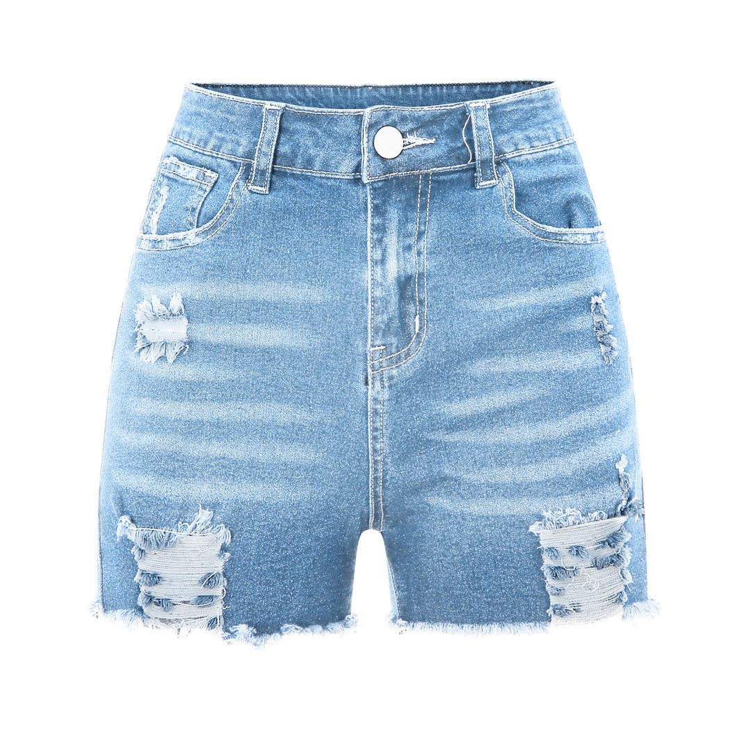 Damer Høyt skjærte Ødelagte Denim-shorts med forseggjorte frynser Skjora