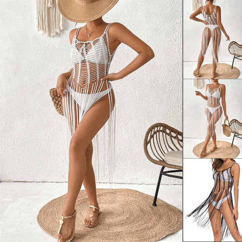 Damer hekle strandkåpe med moderne frynse-design Skjora