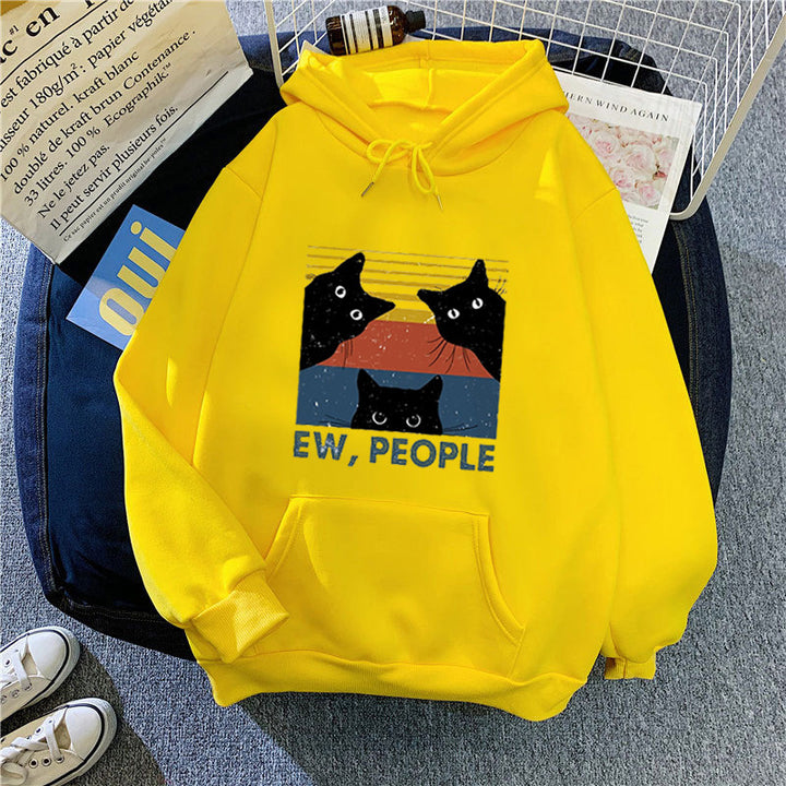 Damen Kapuzenpullover mit stylischem Katzenmotiv und inspirierendem Schriftzug Skjora