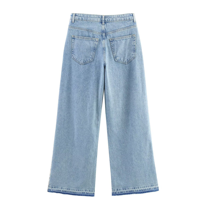 Dame vidde jeans med florale spissapplikasjoner Skjora