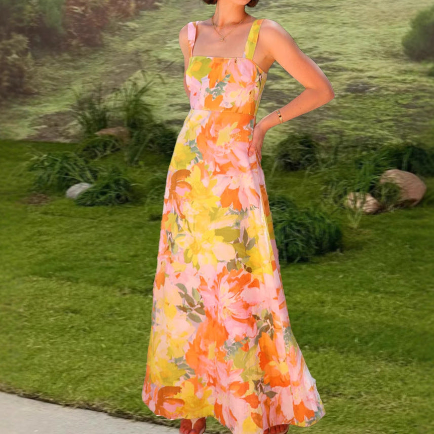 Kvinne maxi kjole med blomster mønstre Skjora