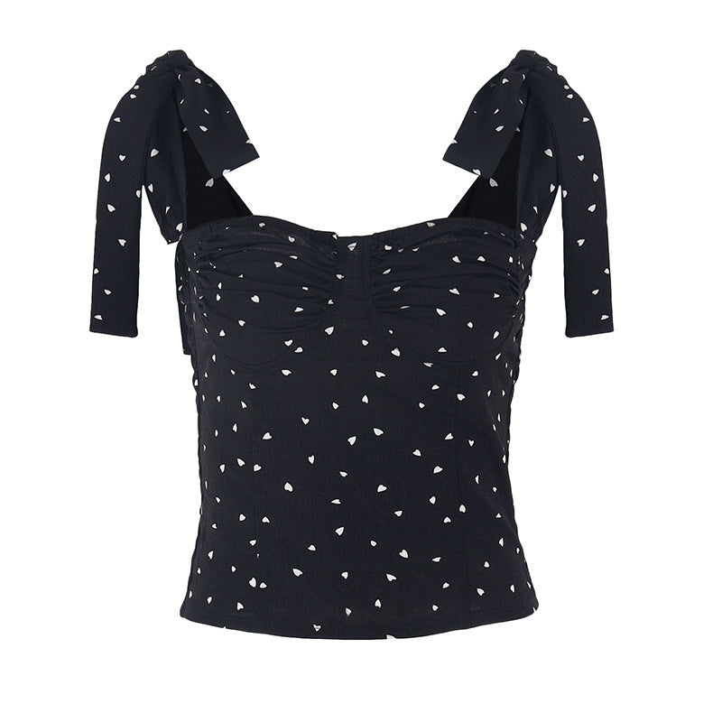Dame Crop Top med lekne sløyfeermer og ruffling Skjora