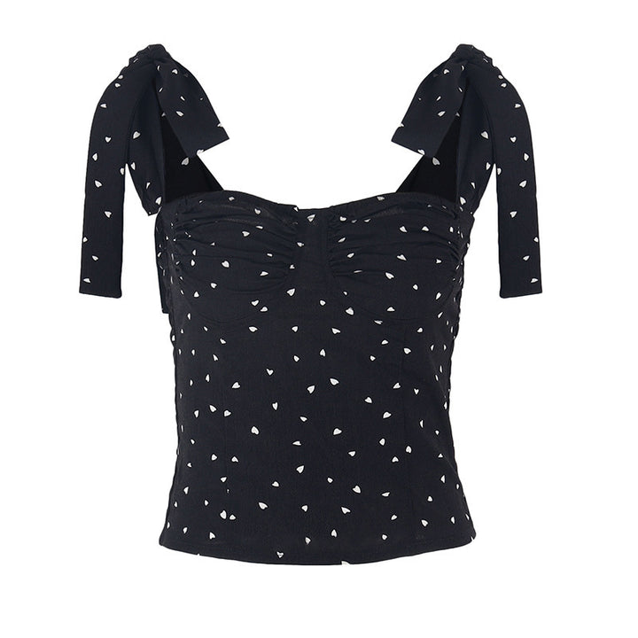 Dame Crop Top med lekne sløyfeermer og ruffling Skjora