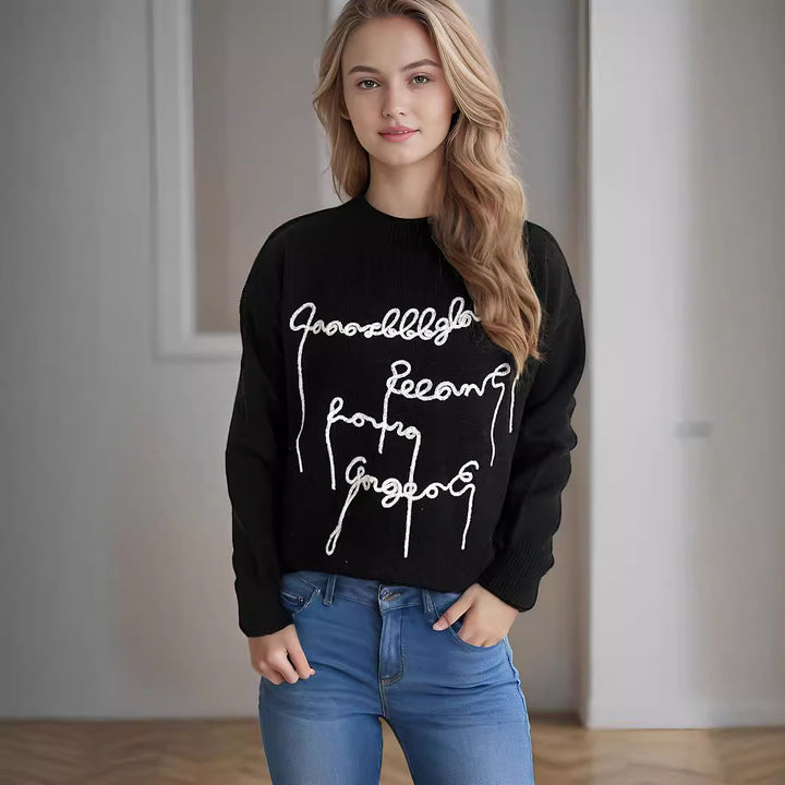 Kvinnes koselige oversized genser med kunstnerisk trykk Skjora