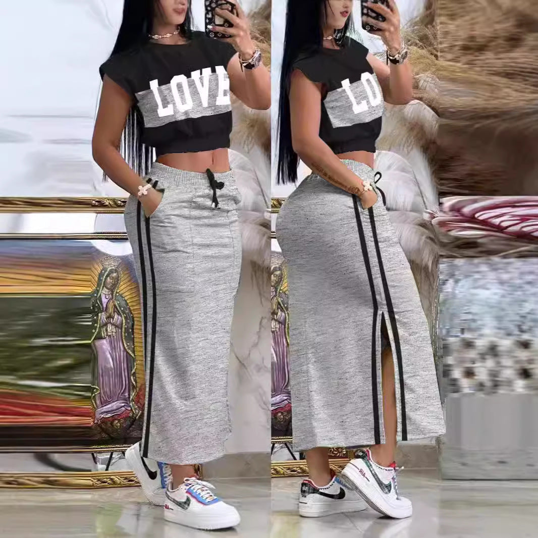 Dame Sporty Crop-Top og Maxiskjørt Sett Skjora