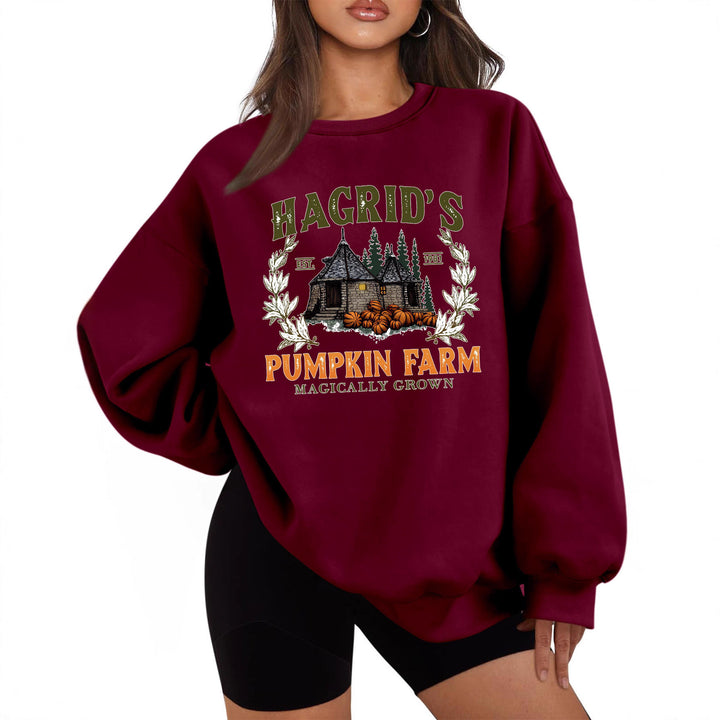 Kvinnes sweatshirts med koselig rund hals og høstgresskarmotiv Skjora