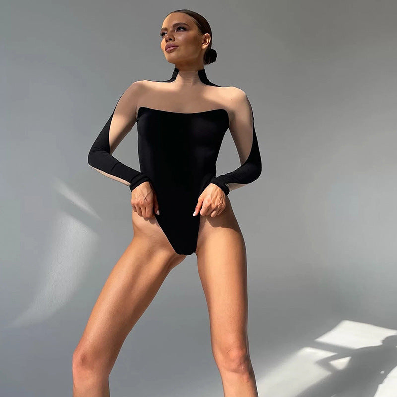 Damebody med transparente ermer og stilig bustier-design Skjora