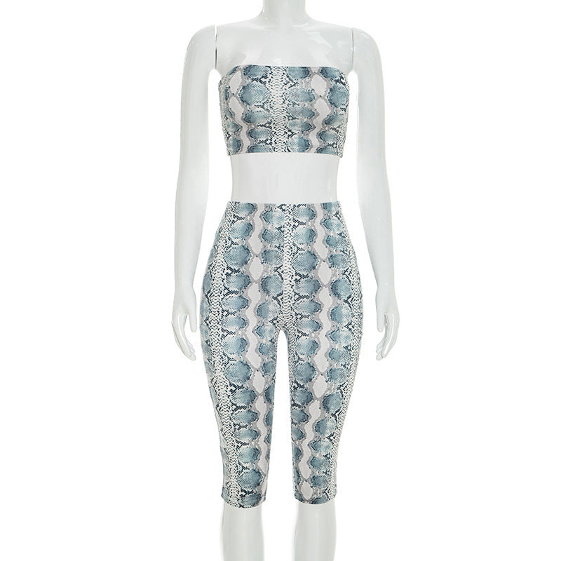 Dame topp og leggings sett i slangeskinn-design Skjora