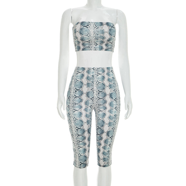 Dame topp og leggings sett i slangeskinn-design Skjora