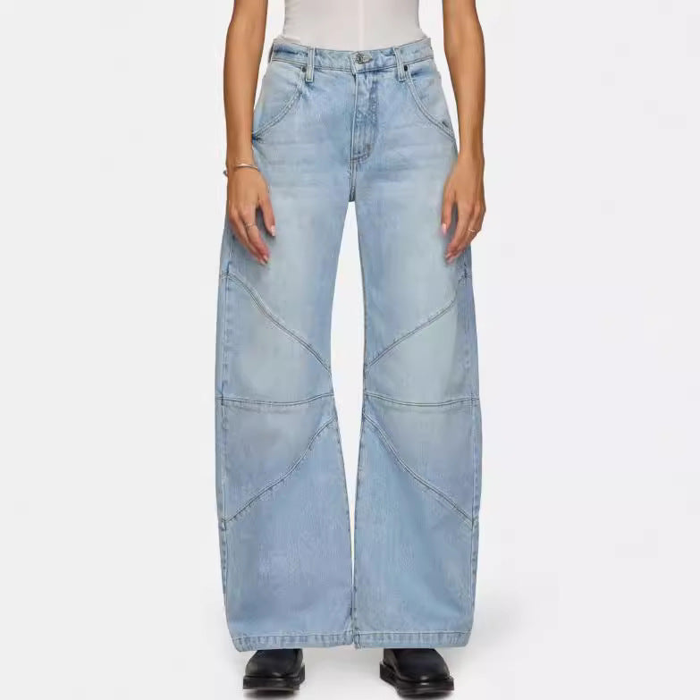 Damer brede jeans med unikt sømdesign i den trendy stilen Skjora