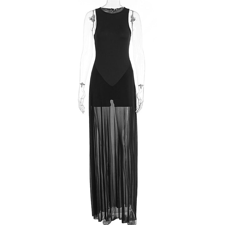 Damer Elegant Maxi-kjole med gjennomsiktig chiffon-overdel og figurnær innside Skjora