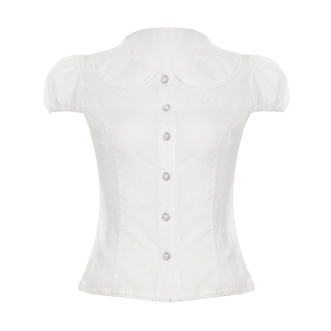 Dame innsvingt bluse skjorte med elegant krage og knappedetaljer Skjora
