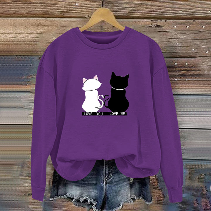 Kvinnesweatshirt med leken katte-design og humoristisk trykk Skjora