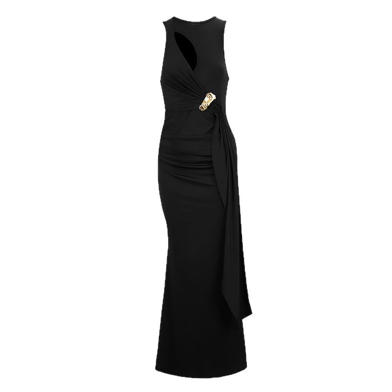 Dame figurnær kveldskjole med asymmetrisk snitt og elegant drapering Skjora