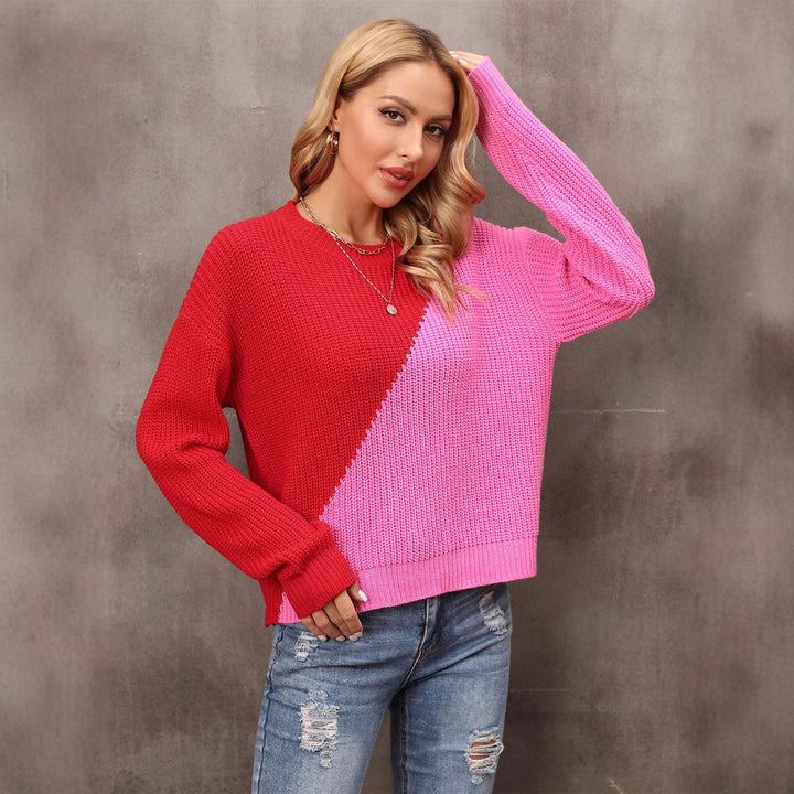 Kvinnes trendy genser med asymmetrisk fargeblokkdesign Skjora