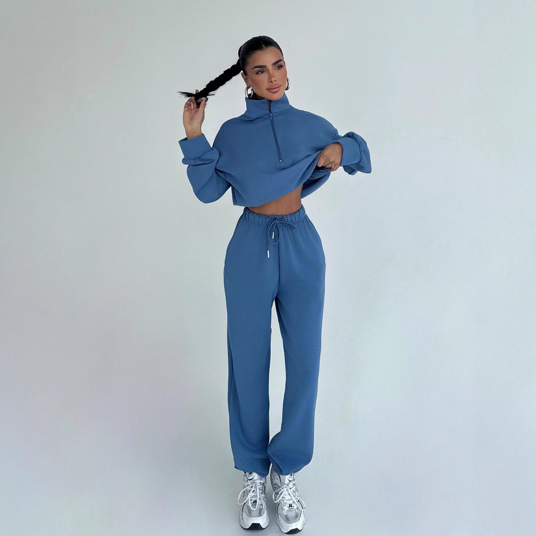 Kvinne sporty crop genser og joggebukse sett Skjora