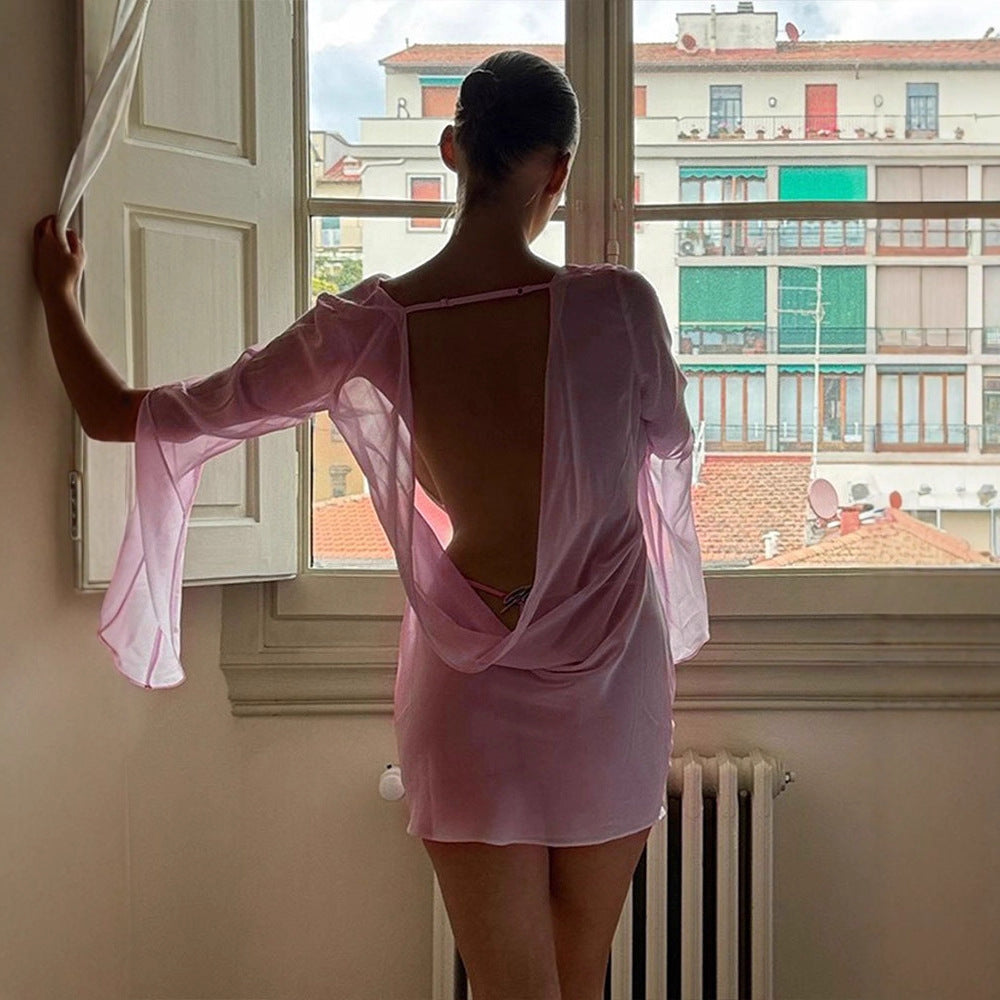 Damer Elegant chiffon topp med dyp ryggutskjæring Skjora