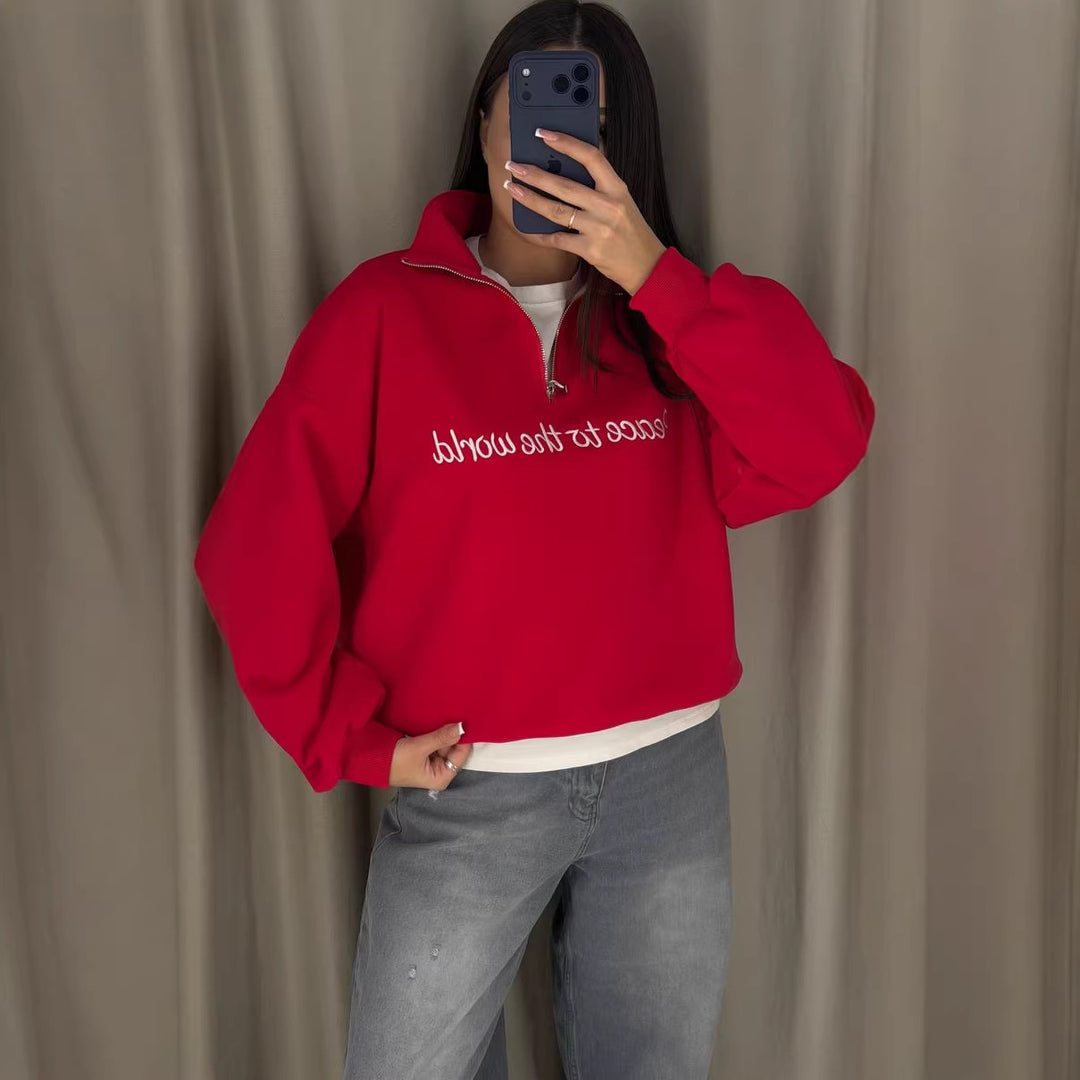 Damer uformell sweatshirt med høy krage og motivasjonsbokstaver Skjora