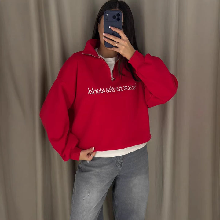 Damer uformell sweatshirt med høy krage og motivasjonsbokstaver Skjora